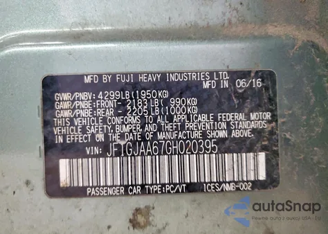 2016 Subaru Impreza из США, поврежденный, VIN JF1GJAA67GH020395